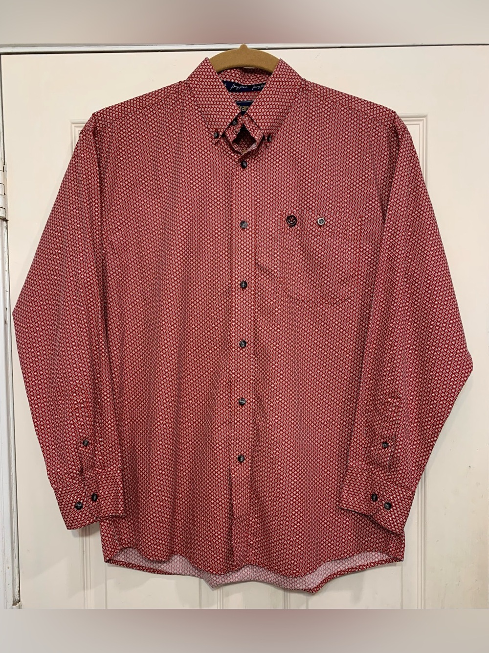 Wrangler George Straight Men Red Navy Large Long Sleeve Button Shirt. 3400J2
